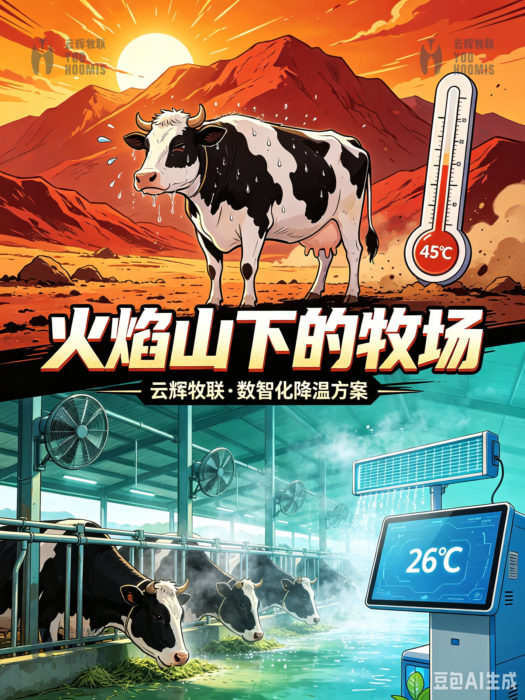《火焰山下的牧场》漫画丨云辉牧联・数智化降温方案